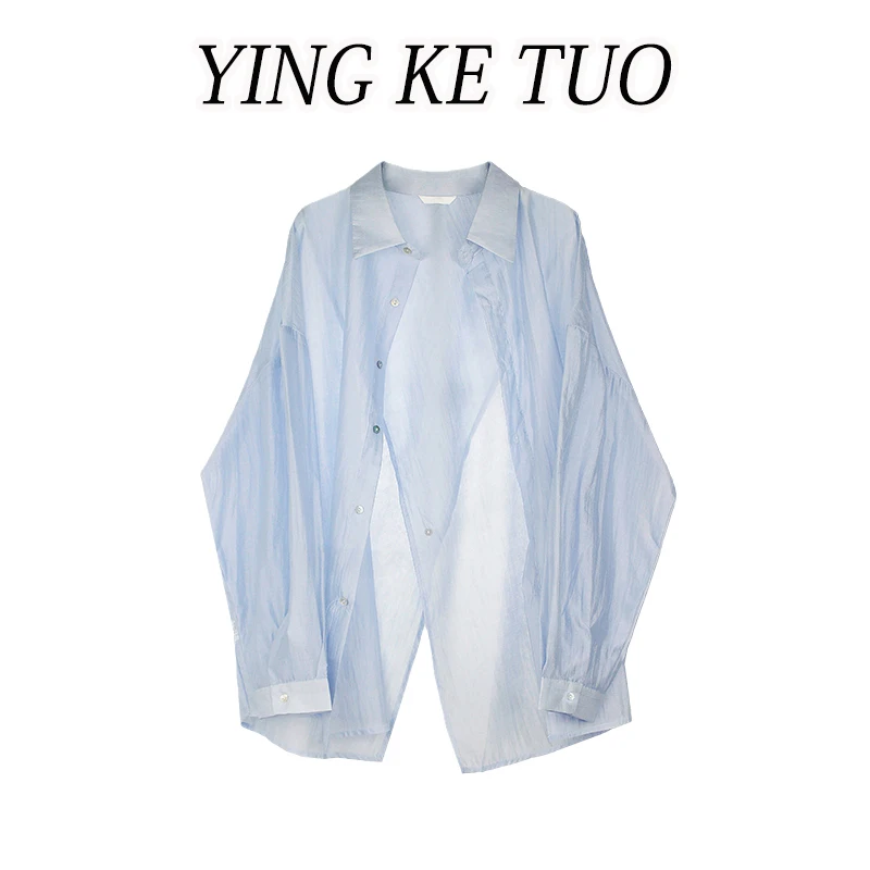 Spring New Arrival Thin Shirt Design Sun Protection Fashionable Split Korean Style Loose Fit Long Sleeve  Collar Top