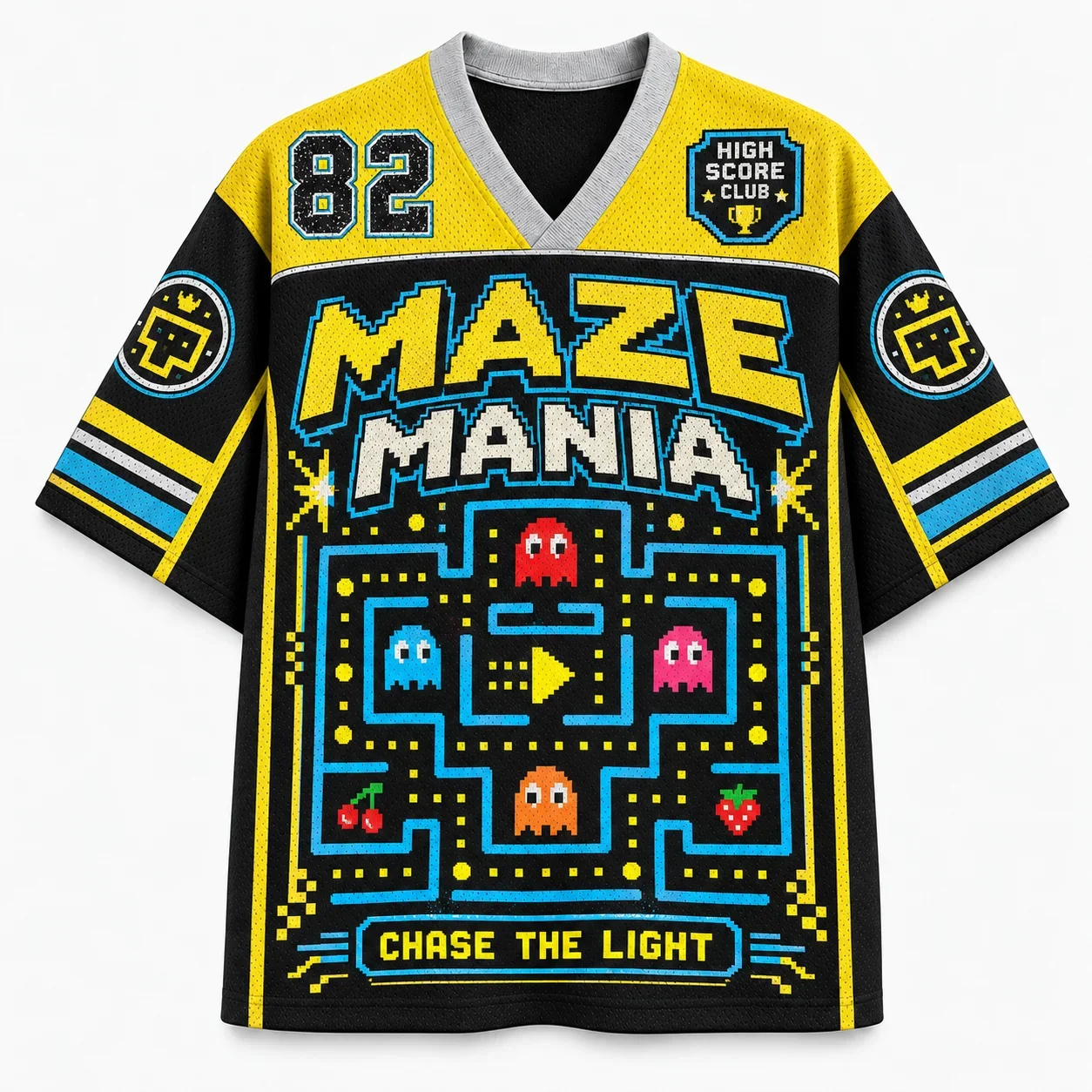 2026 New Pac Man Jersey Men's and Women's Short Sleeved Mesh Sports T-shirt Size 95 Pink Black Retro Print Role-playing