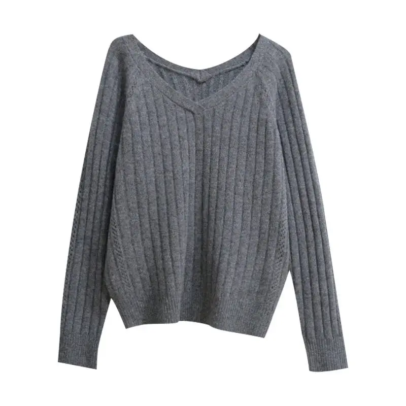 

Loose Women's Knitted Wool Sweater V-Ne Long Sve Briti Sle Commute Faion High Elastic Thi Needle Knitwear