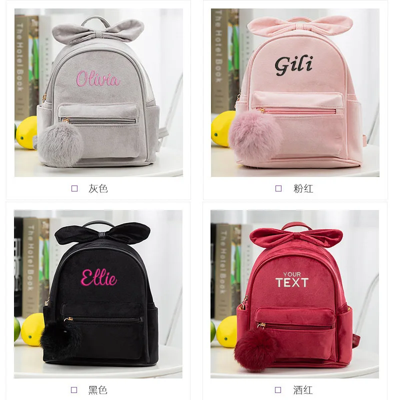 Personalized Embroidered Flannel Backpack Travel Bag Student Shopping Backpack Custom Any Name Short Plush Backpack Girls Gift