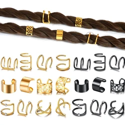 1/12pcs Metal Hair Rings Beads Cuffs Tube Charms Dreadlock Dread Hair Braid Non-Piercing Ear Clip Beard Jewelry Hair Accessories