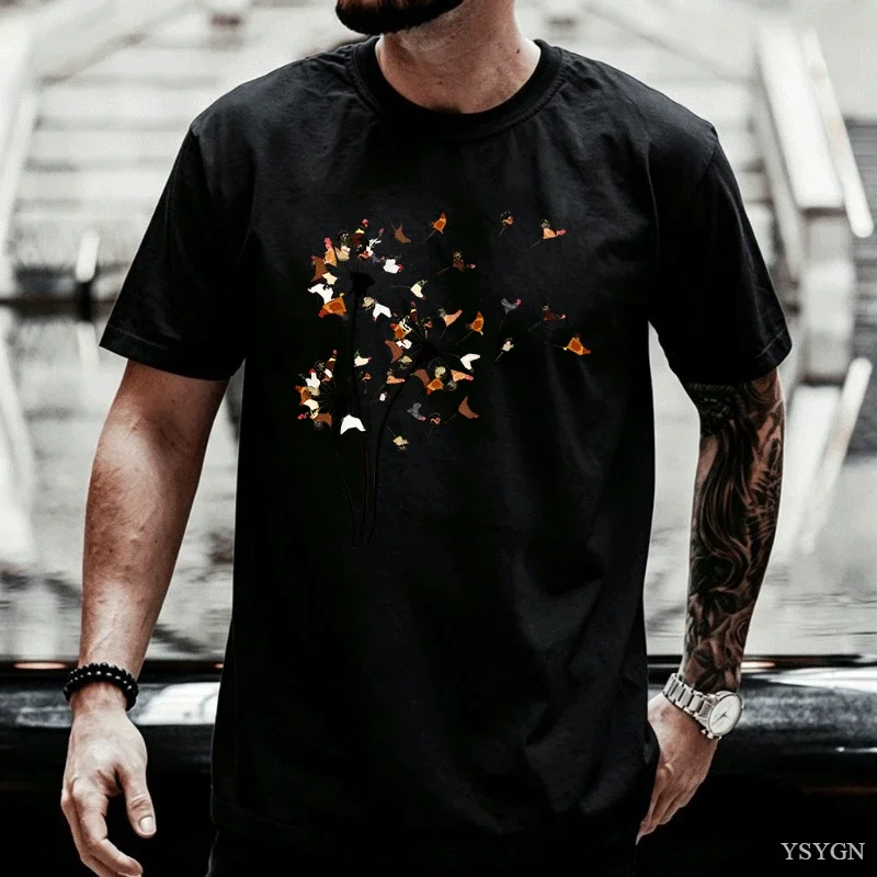 Chicken Dandelion Flower T-Shirt Men's Chicken T Shirt Casual Round Neck Printed Chicken Lover Tshirt Farm Mother's Day Tee Tops