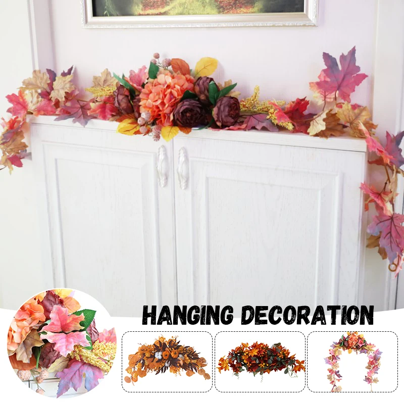 

1Pcs Autumn Maple Leaf Halloween Pumpkin Wreath Decor Ornament Prop Home Hotel Friends Party Decoration Artificial Lintel