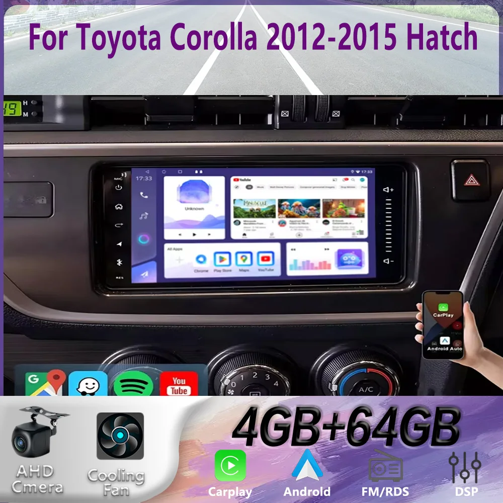 

7" 4+64GB For Toyota Corolla 2012-2015 Hatch Car Radio GPS BT 2DIN Head Unit Wireless Carplay Camera Stereo Wifi Google Map