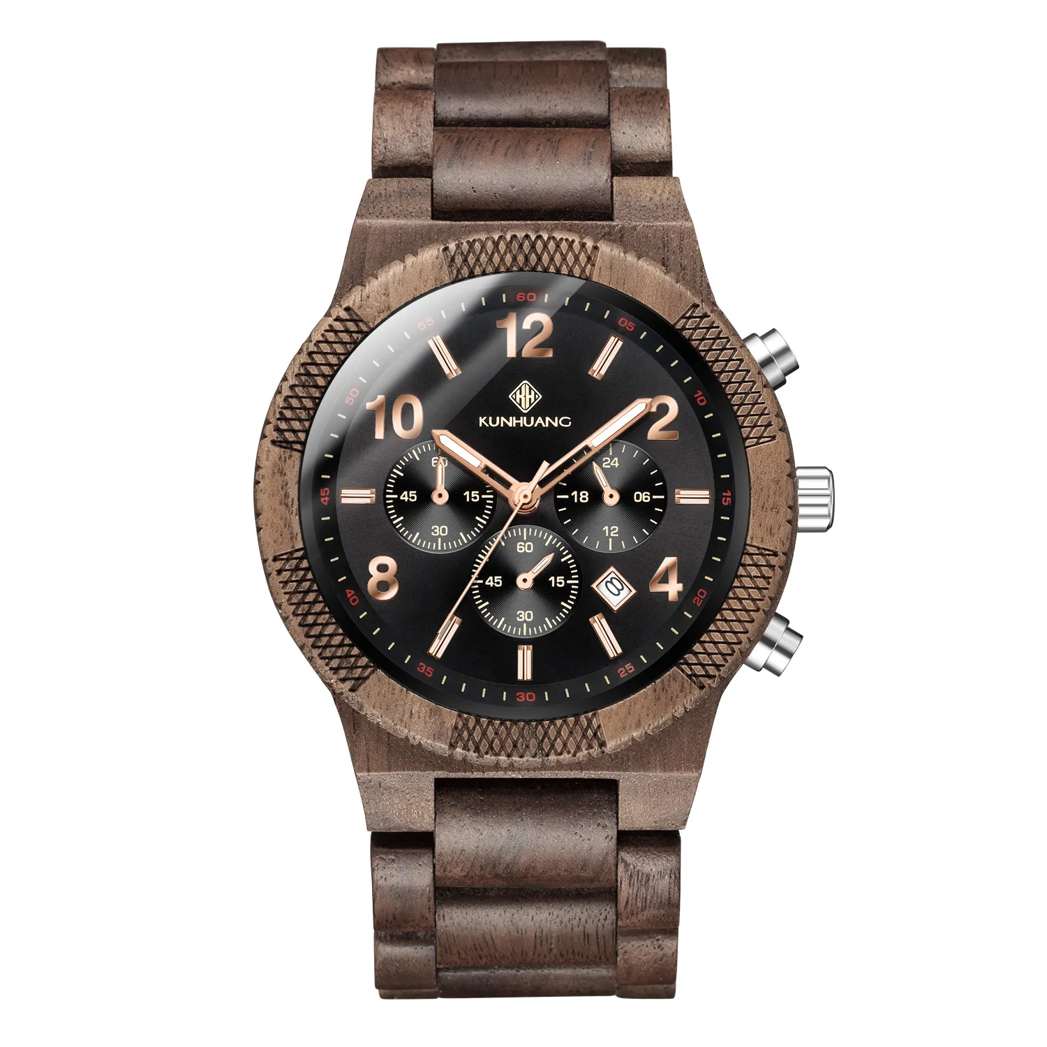 Fashionable, sporty, multifunctional men's quartz timing watch, wooden watch