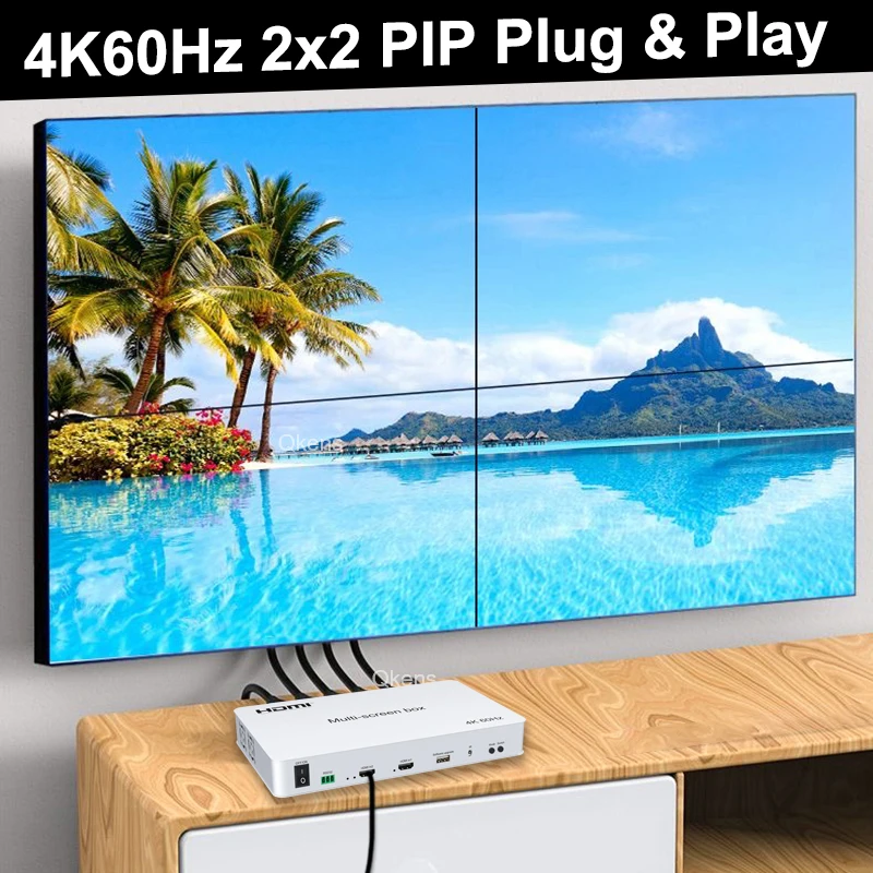 

4K 60Hz Multi Screen Box 2x2 1x2 1x3 1x4 TV Splicer Video Wall Controller TV Splicing Processor Image Mirror Picture in Picture