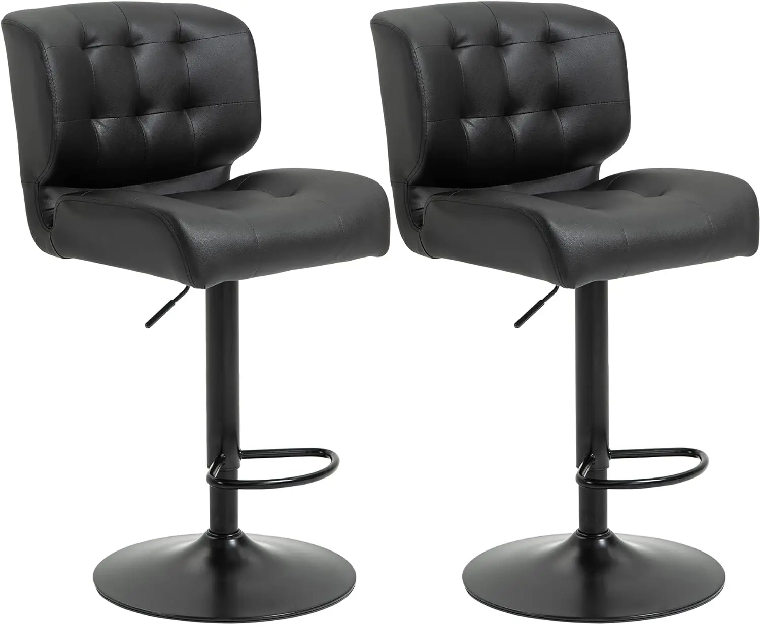 Bar Height Bar Stools Set of 2 with Adjustable Seat, Thick Padded Cushion and Metal Footrest for Home Bar