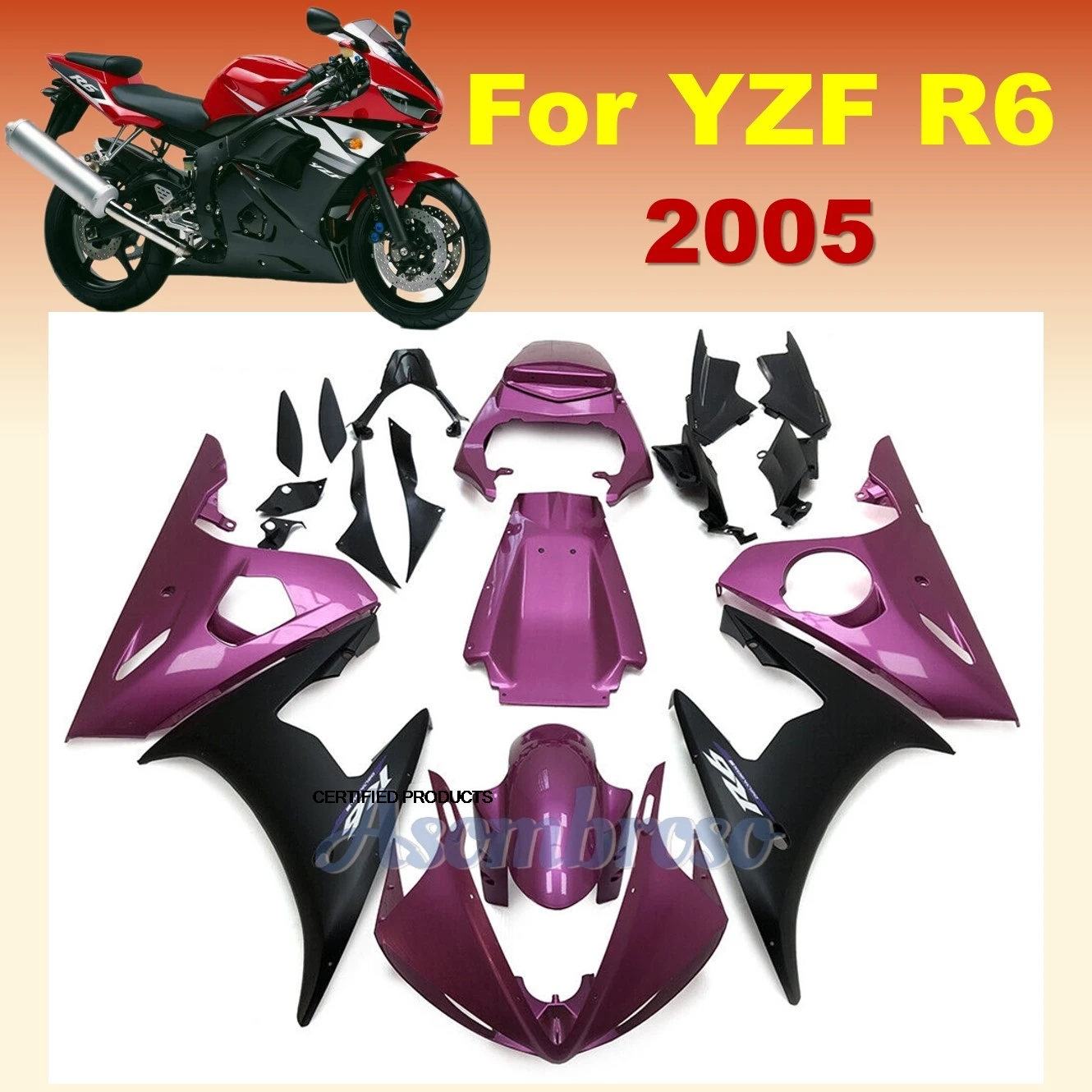 

New Custom Motorcycle Fairing Set Suitable for Yamaha YZFR6 2003 2004 2005 YZF R6 03 04 05 Years Purple fairings