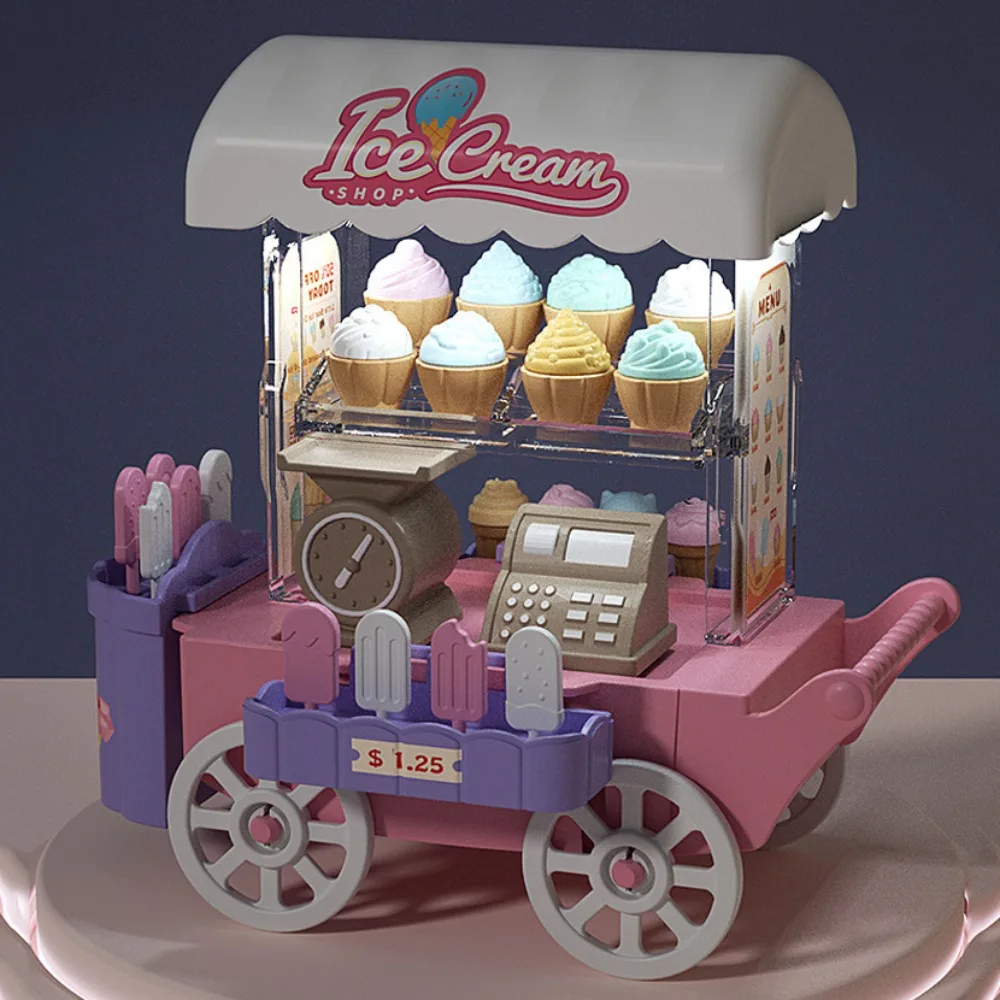 

Sweet Dessert Stand Ice Cream Truck Toy Colorful DIY Mini Bread Truck Luminous Mini Children's Food Stand Truck Toy Doll House
