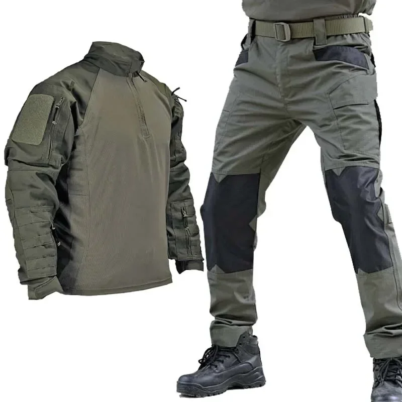 Uniforme tattica Camo Abbigliamento da caccia Abbigliamento da lavoro Softair Camicie da combattimento Pantaloni cargo Uomo Tute da allenamento Airsoft Paintball Set