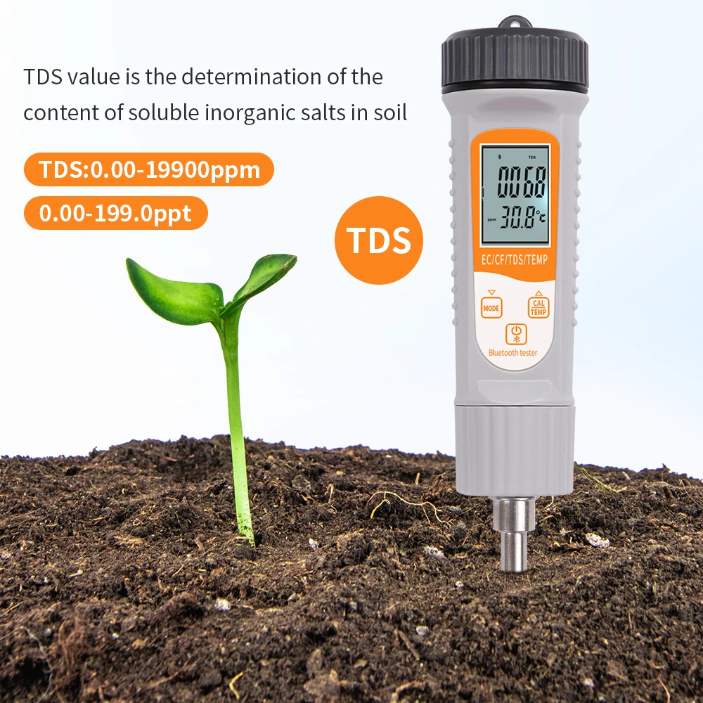 Bluetooth Soil Tester EC TDS CF Temperature Meter Moisture Humidity Sensor Plant Monitor Detector for Garden Greenhouse