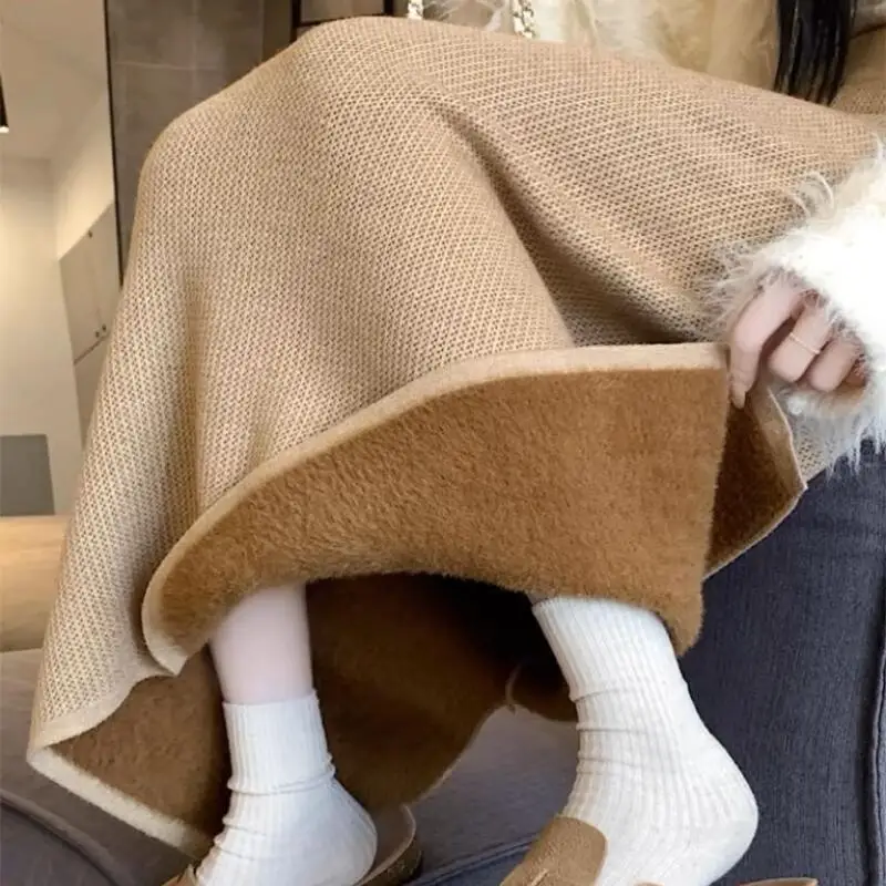 

Белая вязаная юбка-миди на флисовой подкладке, женская новая зимняя утягивающая юбка-карандаш с высокой талией, теплая толстая осенняя повседневная офисная юбка