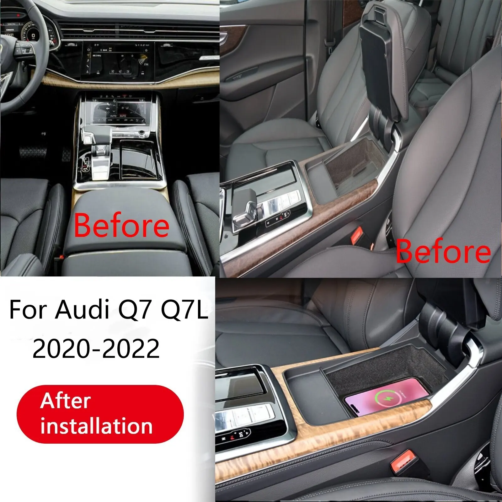 Carregador de Telefone para Console Central de Carro 2 DIN para Audi Q7 Q7L 2020-2022, Carregador Rápido Sem Fio, Placa de Carregamento, Suporte de Ca