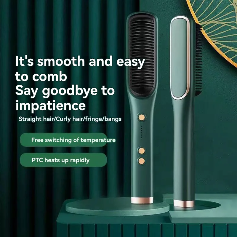 【A28T】Pin rizador eléctrico de doble propósito, peine alisador negativo, rizador interior seguro para el cabello, enchufe europeo recto y rizado