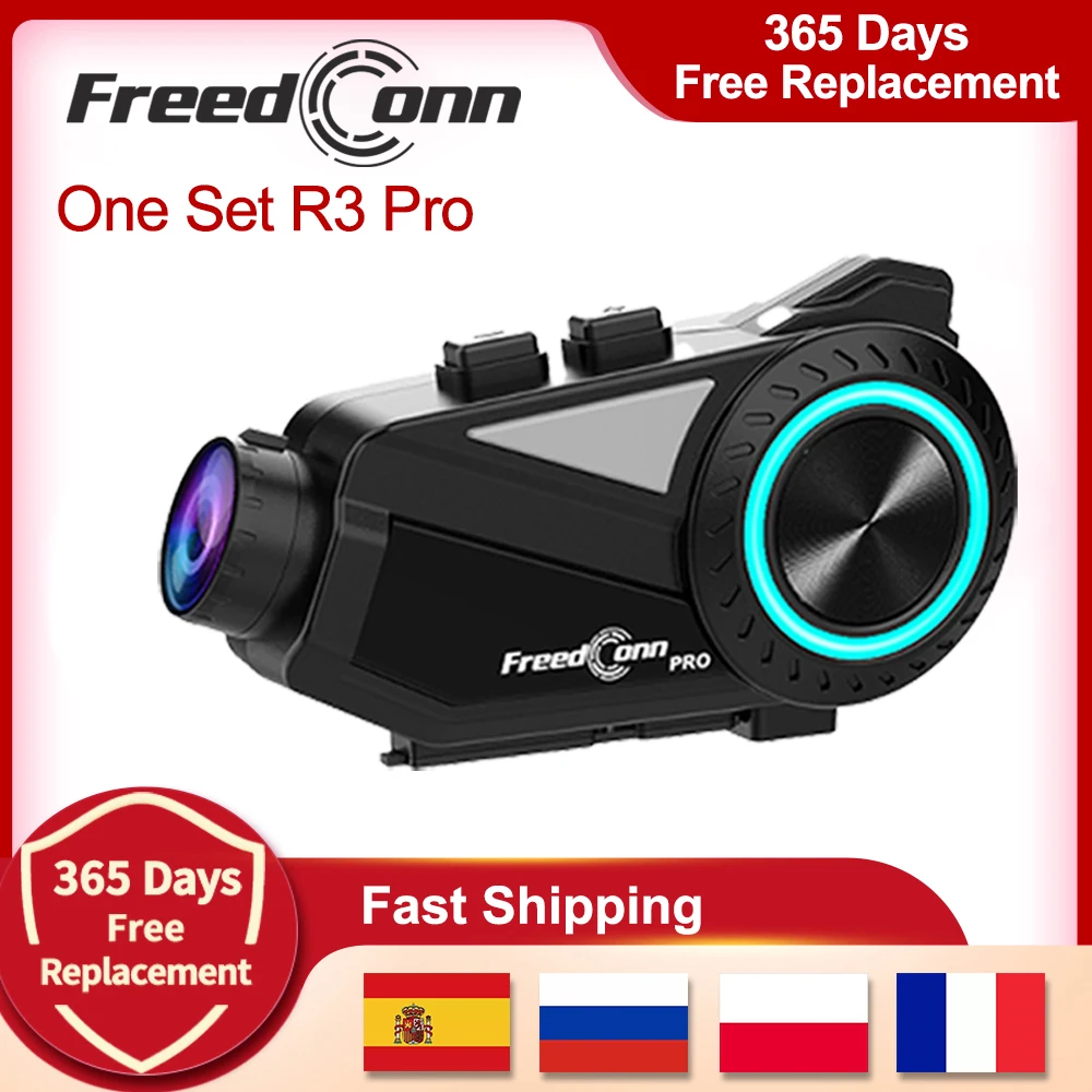 Freedconn R3 Pro Motorcycle Helmet Headset Group Intercom Dash Cam