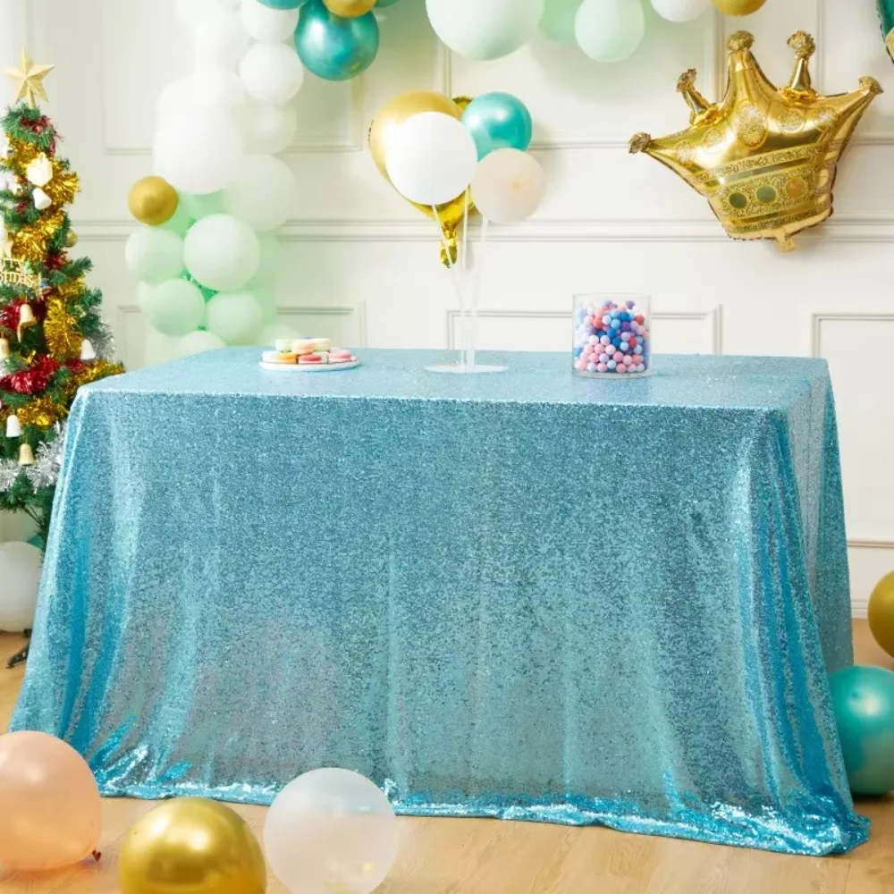 Practical Rectangular Party Sequin Tablecloth Sparkling Polyester Dinner Table Cover Solid Color Table Linen Event