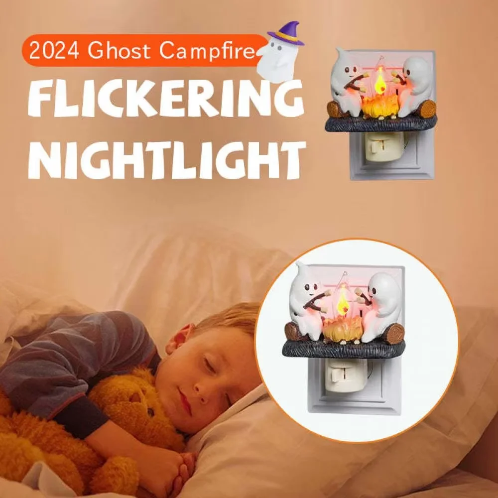 Hogueras de Halloween parpadean enchufes de luces nocturnas decoradas en blanco bombillas de campamento LED 3D lámparas regalo de vida del dormitorio