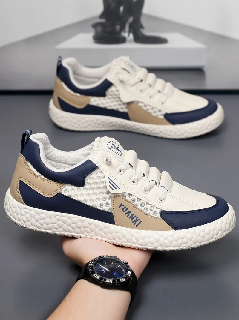 

Men's Breathable Mesh Airy Hollow out Casual Shoes Anti-Slip Wear-Resistant Versatile Youth Fashionable White Board Shoes