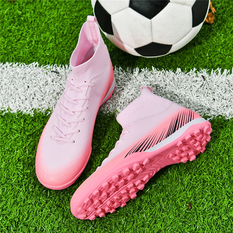 زوج من أحذية كرة القدم الجلدية العلوية عالية الجودة للأطفال في الفصول الأربعة، أحذية كرة قدم مقاومة للاهتراء، مقاسات 34-46، HXH-2607G-1