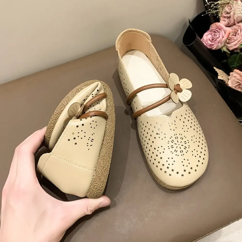 

Korean Shoes Casual Female Sneakers Square Toe Soft Dress Flats Women 2024 New Summer Breathable Moccasin Fretwork Mary Janes So