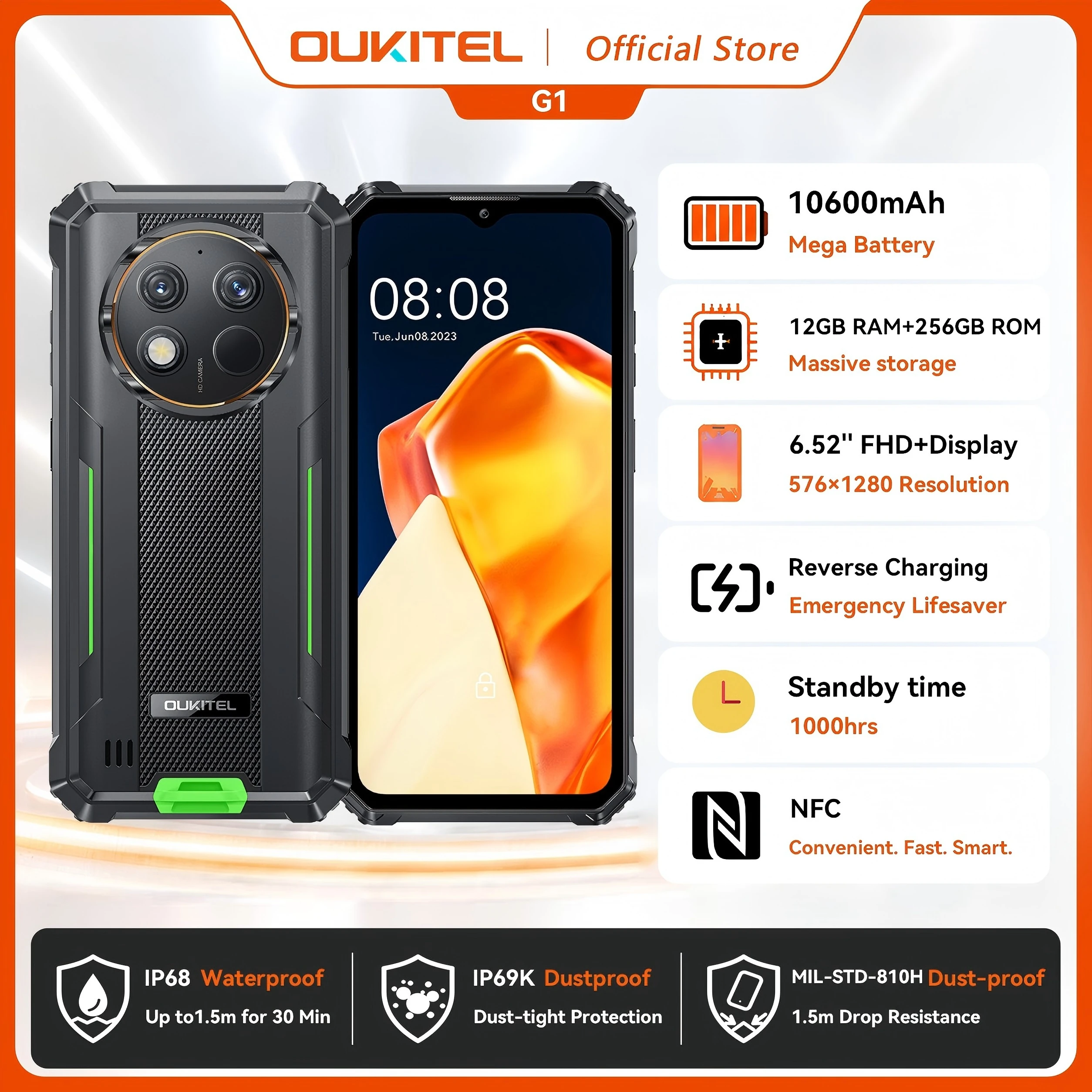 OUKITEL G1 10600mAh Rugged Phone 256GB