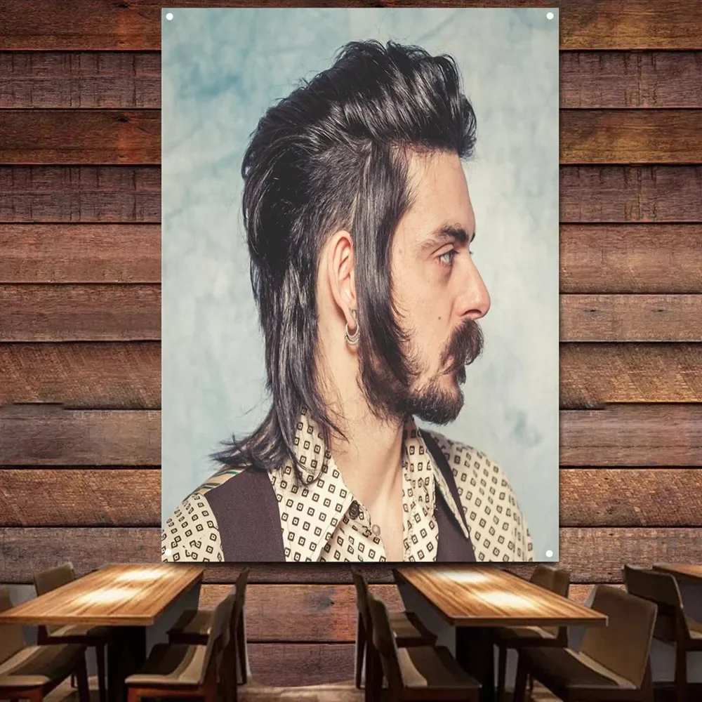 1970s hair for men Posters & Print Wall Hanging Flag Polyester Digital Printing Hairstyling Barber Shop Wall Decor Art Tapestry