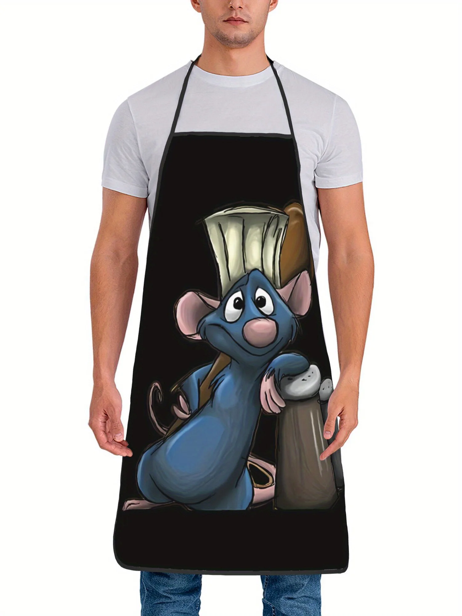 Vintage Cartoon Mouse Chef Apron – Blue Mouse & Spatula Design, Durable for Cooking, Baking & Restaurant Use