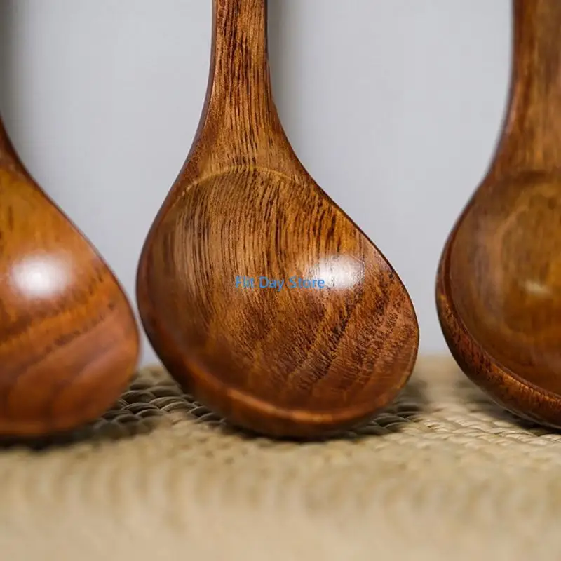 F92C Japanese Novel Old Lacquer Soup Spoon Household Kitchen Porridge Spoon Noodles Spoon for Cooking Stirring