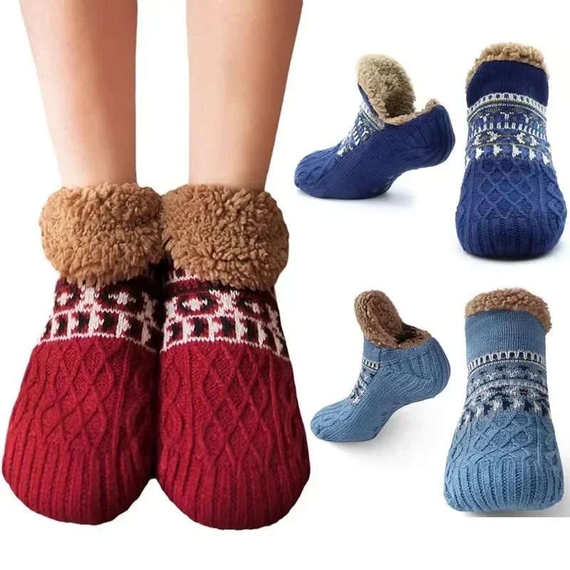 

Indoor Winter Slippers Socks Warm Men Women Socks Home Bedroom Sleeping Socks Plus Fleece Carpet Sock Non-slip Knitted Yoga Sock