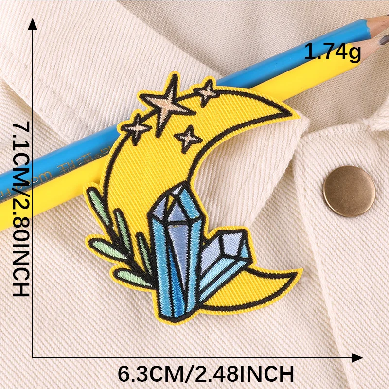 Diamond Moon Heart Funnel Patch For Clothing Backpack Decoration Small Applique Iron On Embroidery Patches Badge