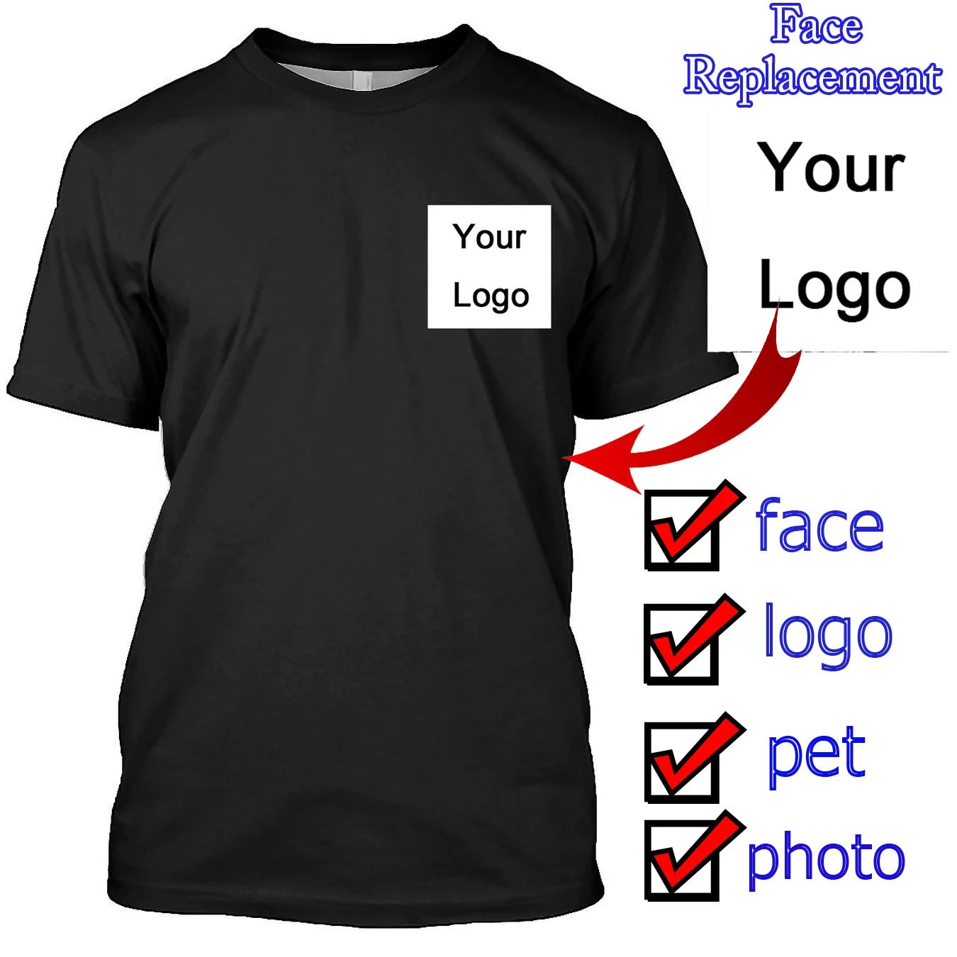 Personalized Men T Shirt Custom Your Face Pet Logo Photo Print Customized Design Casual Unisex T-shirts Summer Tops Men Clohting