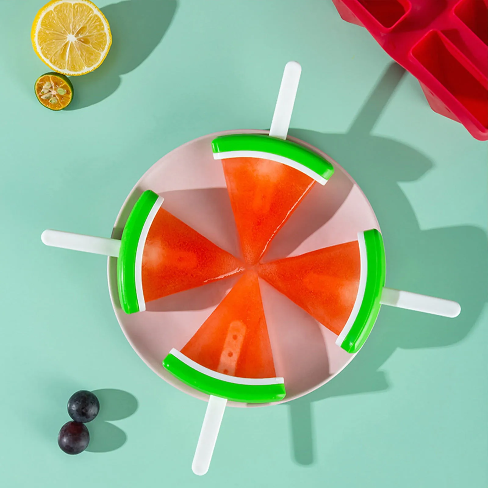 أربعة حفرة سيليكون البطيخ المصاصة قالب الثلج قالب الثلج سيليكون الجليد البوب Moldsmold قابلة لإعادة الاستخدام سهلة الإصدار الجليد البوب جعل