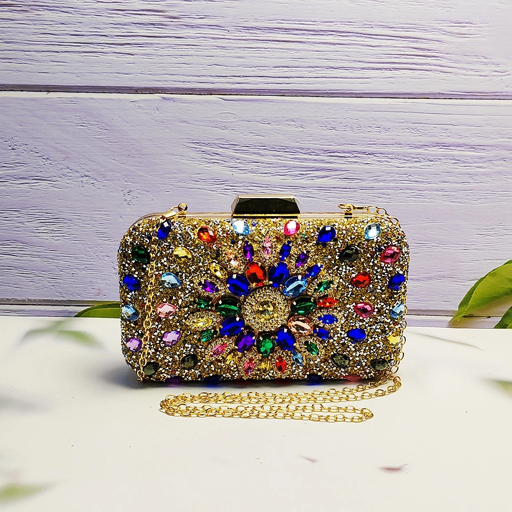 

Sunflower Dinner Rhinestone Diamond Tote Bag Sunflower Rhinestone Tote - Diamond Party Bag With Chain Strap For Evening Dresses