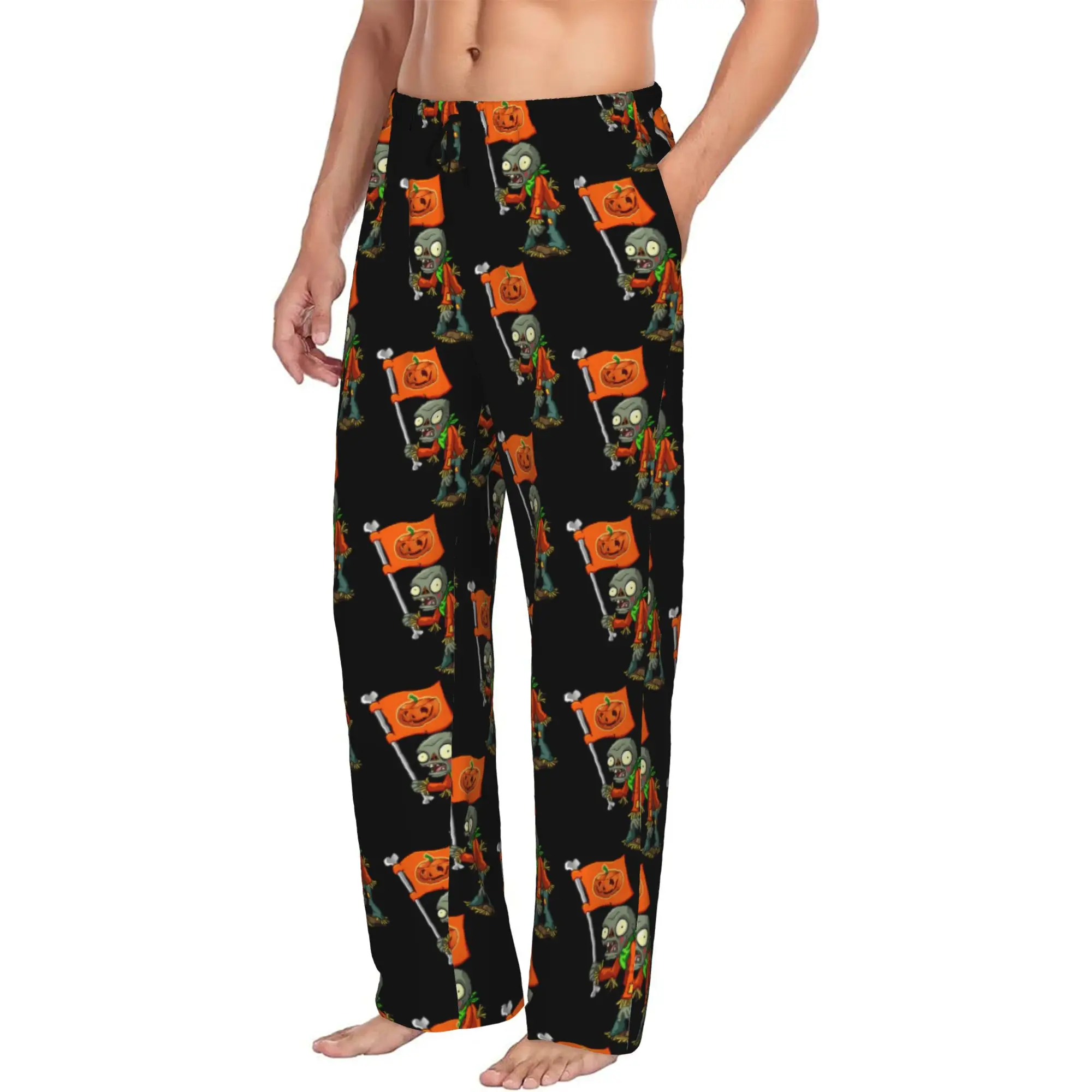 Custom Print Men's Plants Gaming Zombies Pajama Pants Video Game Sleepwear Sleep Lounge Bottoms with Pockets