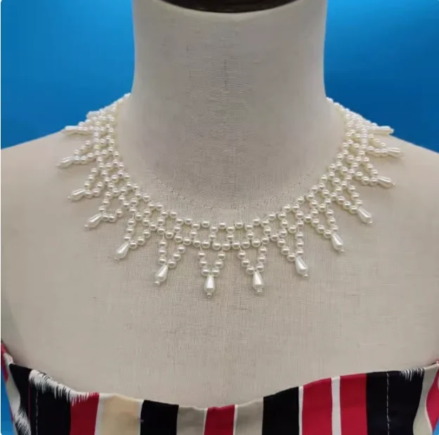 

Hollow Out Hand Woven Collar Fake Collar Pearl Necklace