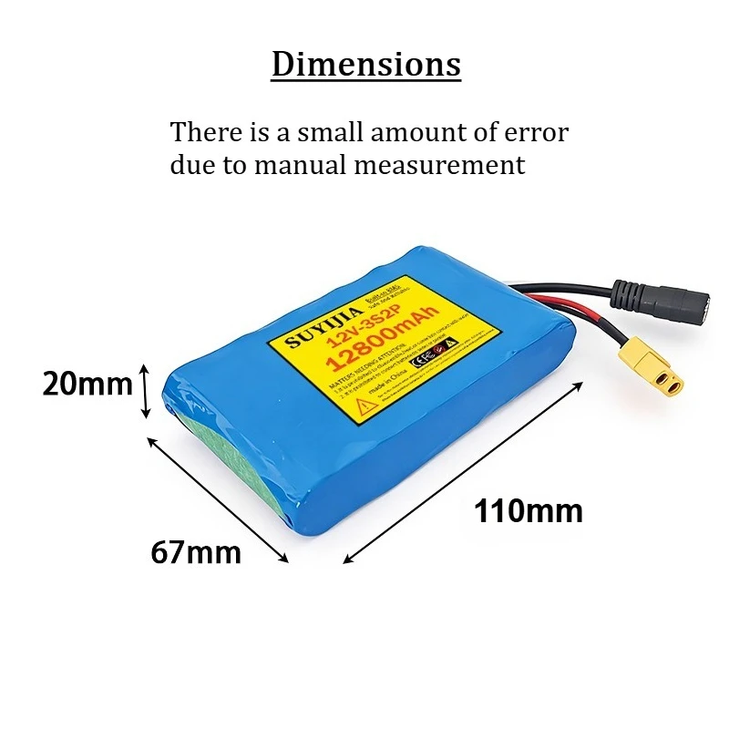 12V-3S2P 18650 rechargeable lithium battery pack 12800mAh BMS protection board 12.6V-1A charger suitable for electric toys DIY