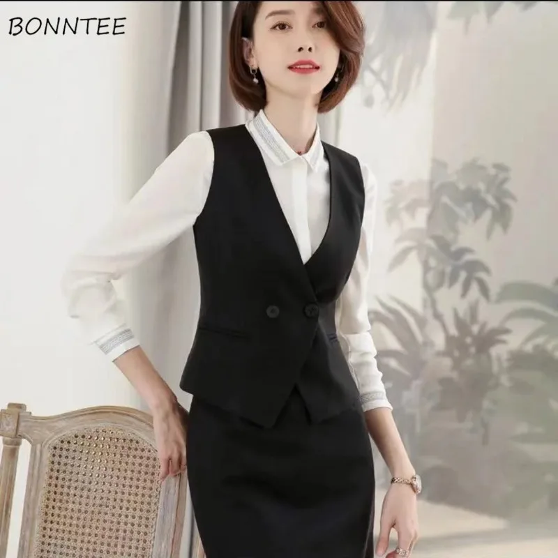 

Vests Women Formal Fashion Solid V-neck Pockets Popular English Style Streetwear Simple Office Lady Elegant Vintage Slim Chic