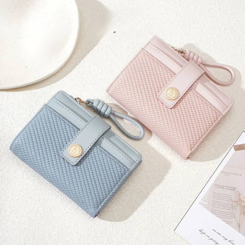 Western PU Leather Two Folded Contrast Color Short Women Wallet Multi-function Student's Coin Purse