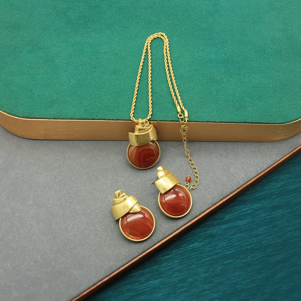 Clavicle Chain Natural New Arrival Necklace Earrings Exaggerated Stylish Medieval Jewelry Suit