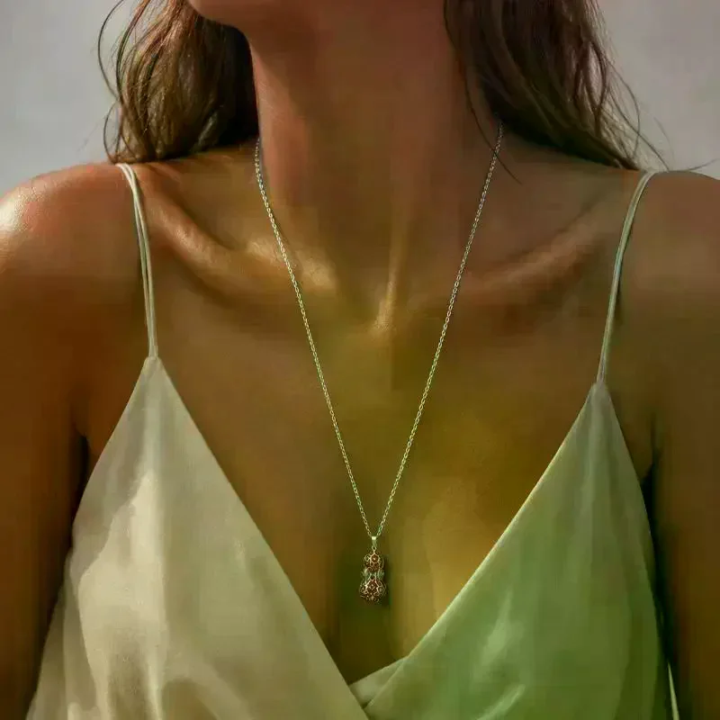 Red Enamel Calabash Necklace for Women Silver Chain Gourd Charm Pendant Necklace, Dainty Everyday Lucky Fashion Jewelry