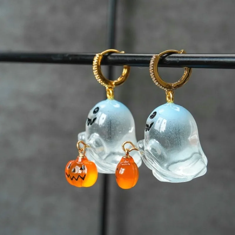 Charming Halloween & Pumpkin Hoop Earrings Cute Spooky Chic Resin Dangle Earrings Perfect for Parties & Festive Celebrations
