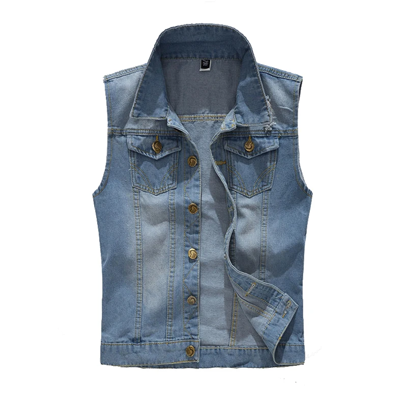 Men's Denim Vest Sleeveless Jackets Man Cotton Retro Streetwear Ripped Jean Vests Fashion Single-breasted Waistcoat Men Clothing