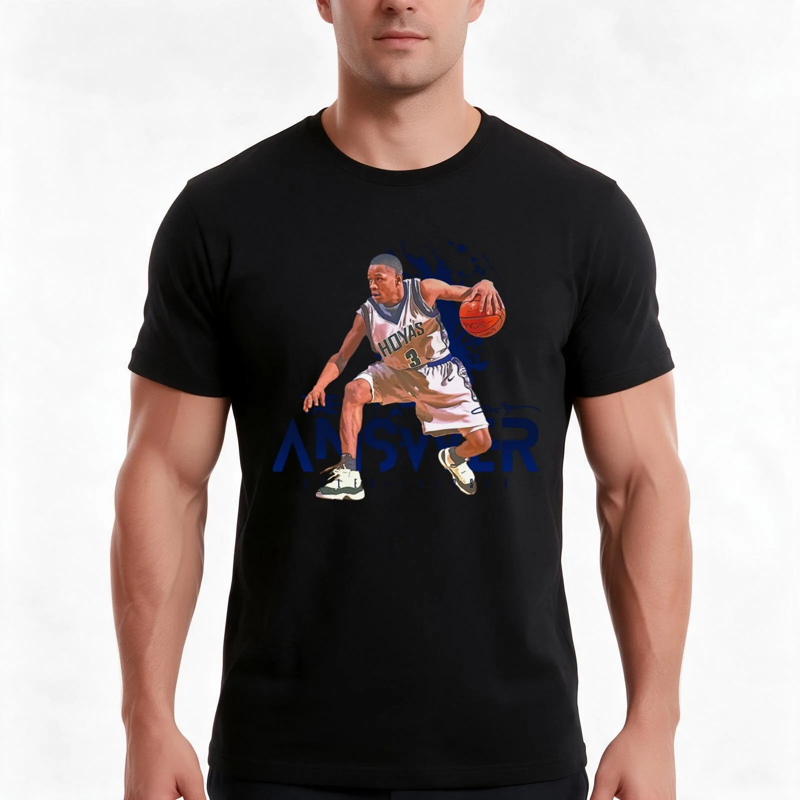 Allen Iverson T-Shirt, Summer Casual Cotton Tee, Oversized Streetwear Tops, Vintage Graphic Print, Loose Fit Short Sleeve