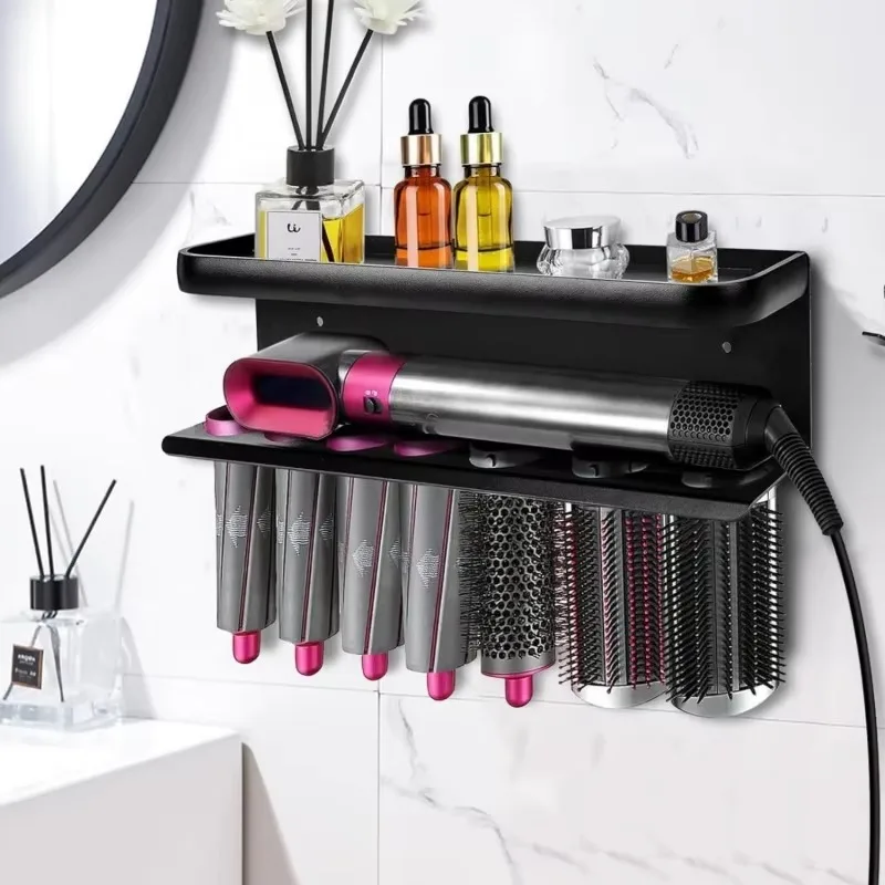 Metal Wall Hairdryer Holder Dyson Airwrap Storage Shelf Wall Dryer Hair Curler No-punching Iron Rack Holder Bathroom Organizer