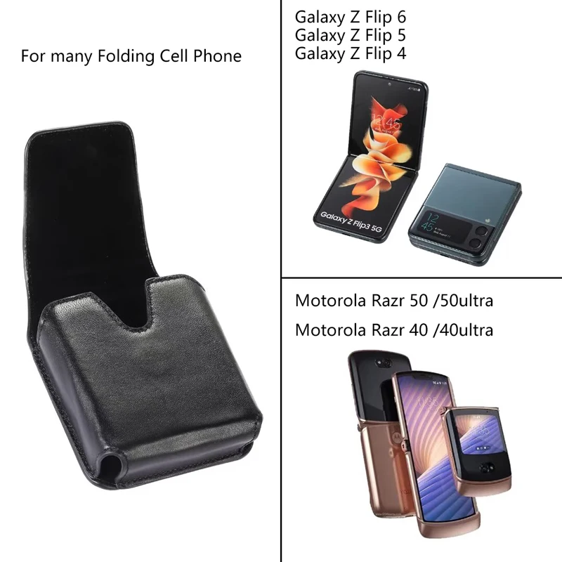 For Samsung Galaxy Z Flip 6 5 4 3 2 5G Protective Pouch Motorola Razr 50 /50ultra Case Bag Pocket Genuine Leather Case Pouch