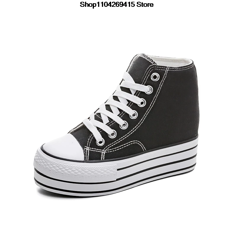 Elevator 8cm Platform Canvas Shoes for Women Hidden Heels High Top Casual Shoes Fashion Designer Thick Sole Wedge Sneakers