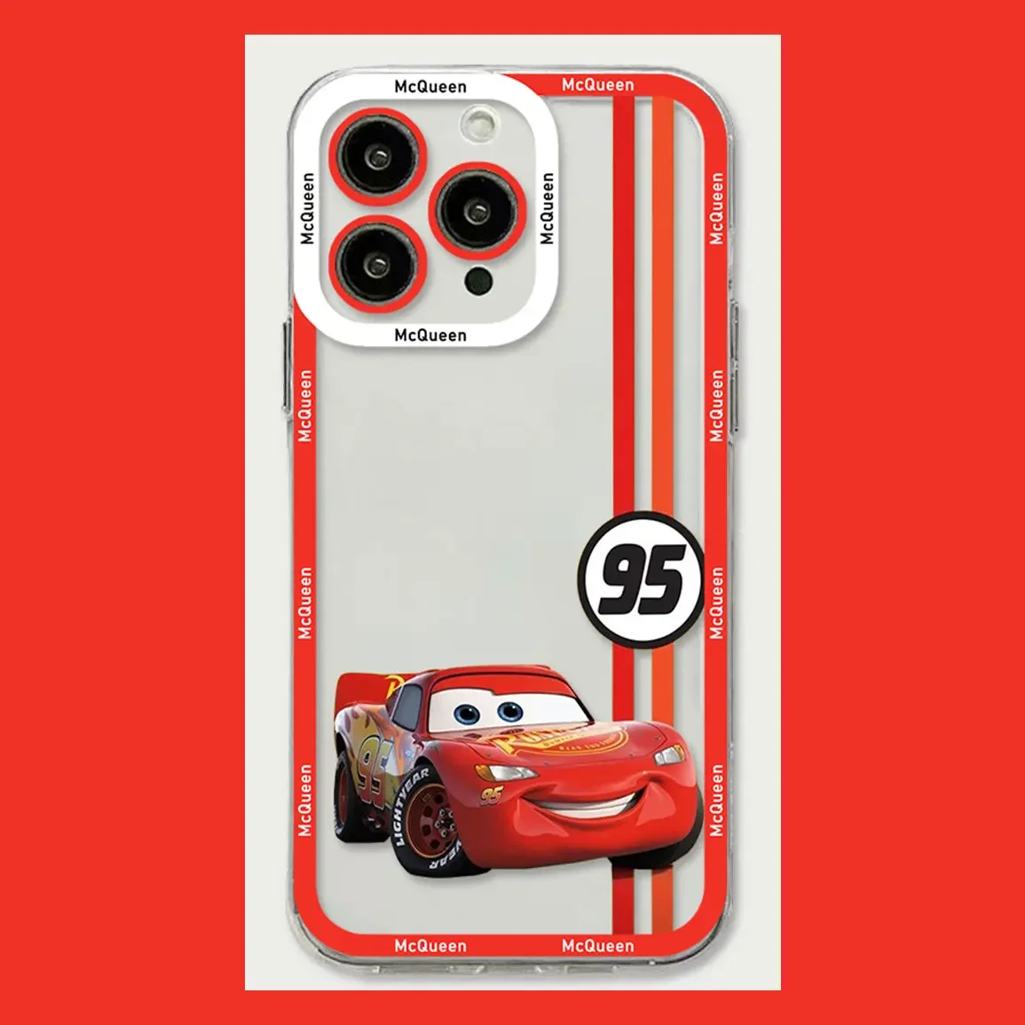 Disney Cars Lightning McQueen Phone Case For iPhone 15 14 13 12 Mini 11 Pro Max X XR XS 7 8 SE Plus Silicone Transparent Cover