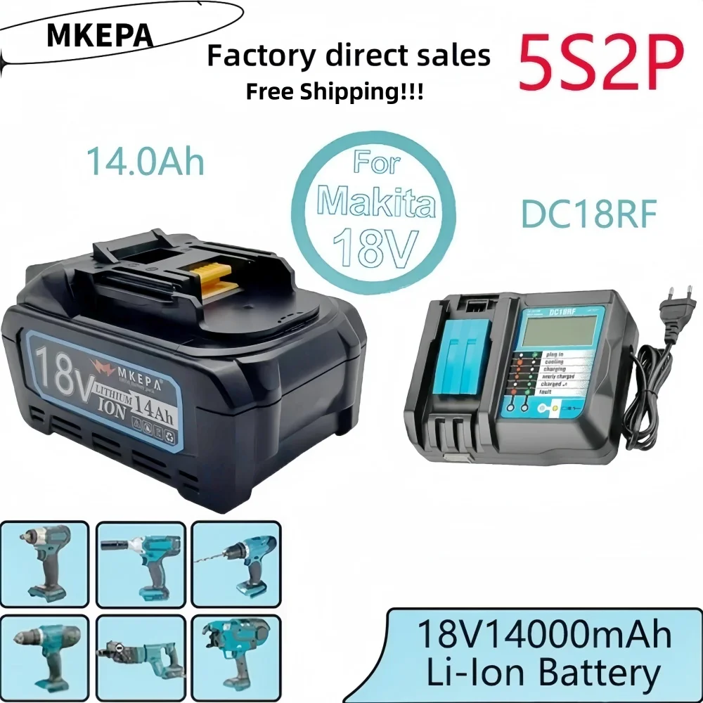 100% original 18V  21700 Makita battery,14Ah, suitable for Makita BL1880 BL1860 BL1850 BL1840 BL1830 battery. 4A charger