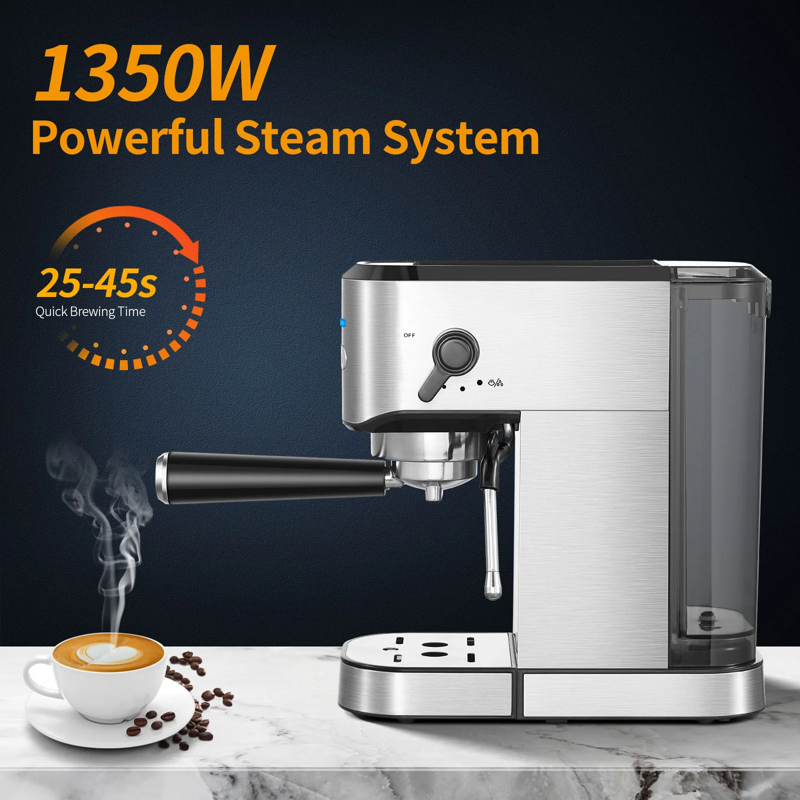 20Bar Espresso Coffee Machine With 1000ML Water Tank and Steamer 1350W Cappuccino Latte Home Use Espresso Maker for Dad Mom Gift