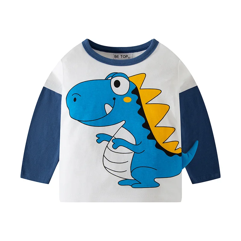 

2025 New Children's Autumn Cartoon Dinosaur Boys' Clothing Pure Cotton Long Sleeve Moisture wicking T-shirt Baby Round Neck Top
